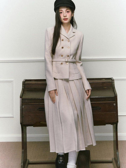 1P STUDIO Elegant Twill Boucle Pleated Women&