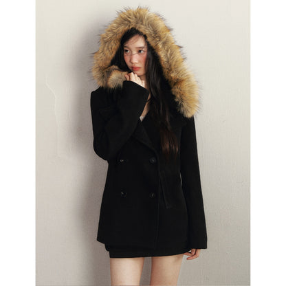 1P_STUDIO_Faux_Fur_Collar_Double_Breasted_Hooded_Slim_Women&