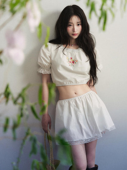 1P STUDIO Floral Embroidered Puff Sleeve Women&