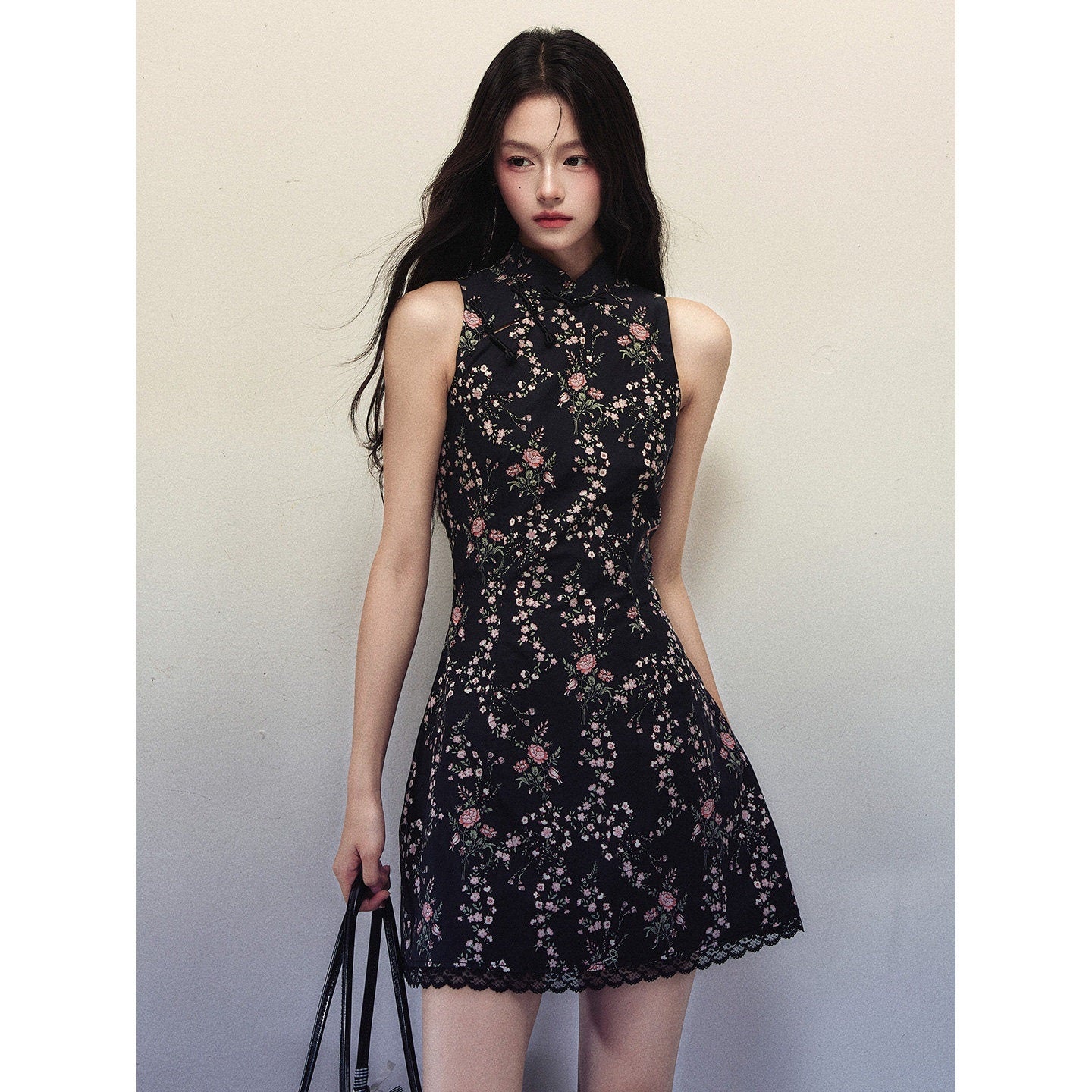 1P_STUDIO_Floral_Frog_Button_Mandarin_Collar_Ruffle_Cheongsam_Women&