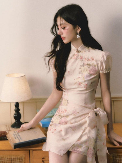 1P STUDIO Floral Jacquard Puff Sleeve Butterfly Bow A Line Women&