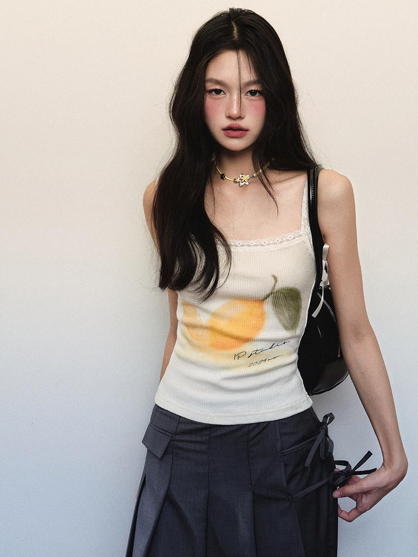 1P STUDIO Floral Rib Knit Tank Faux Two Piece Straight Pants Women&