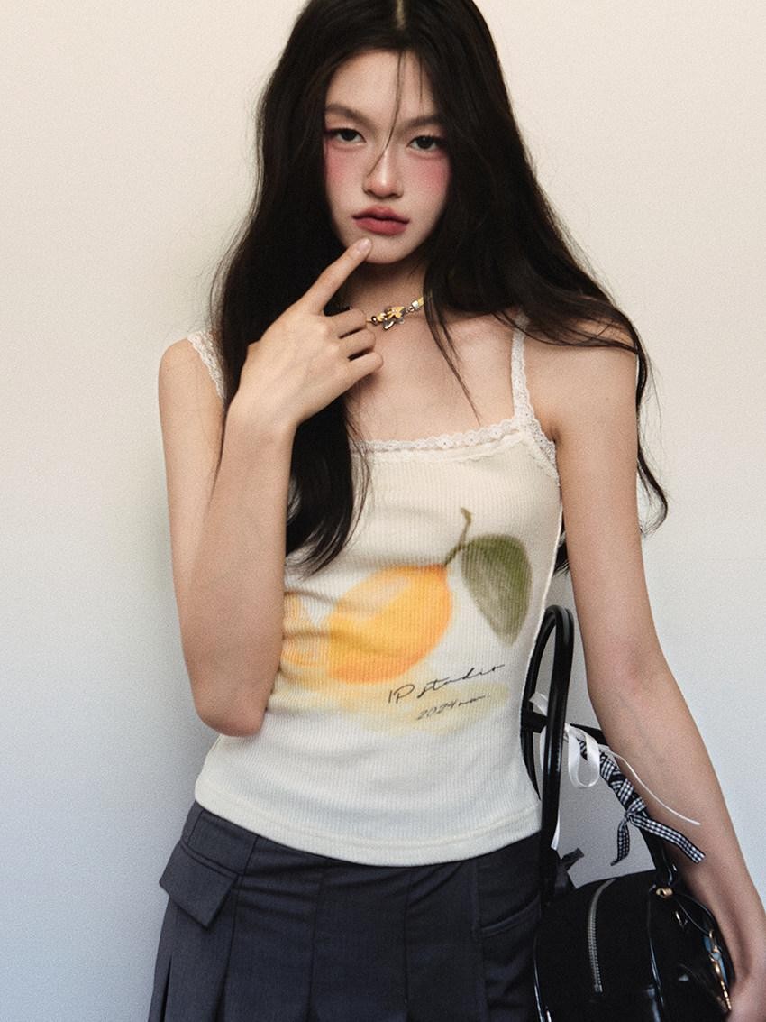 1P STUDIO Floral Rib Knit Tank Faux Two Piece Straight Pants Women&