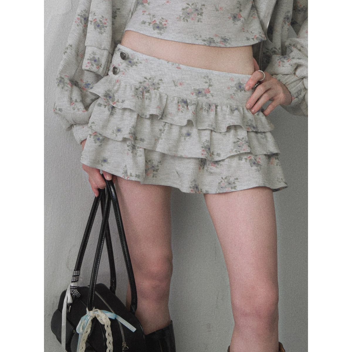 1P_STUDIO_Floral_Ruffle_Hooded_Crop_Top_High_Waist_Tiered_Women&