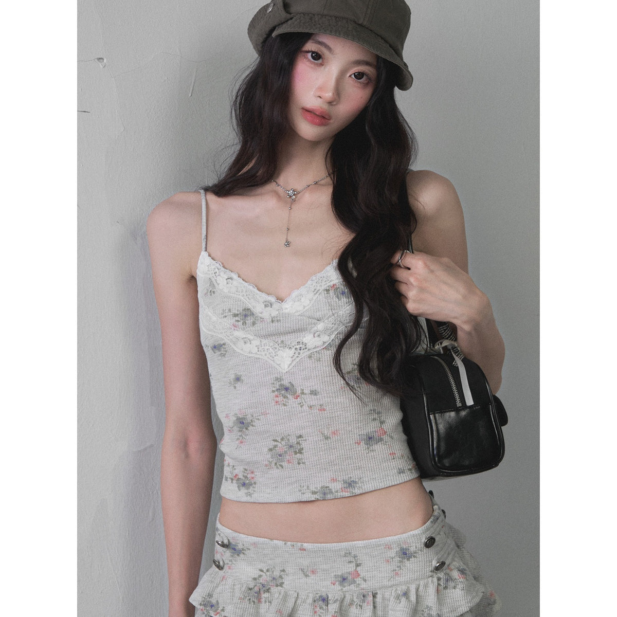 1P_STUDIO_Floral_Ruffle_Hooded_Crop_Top_High_Waist_Tiered_Women&