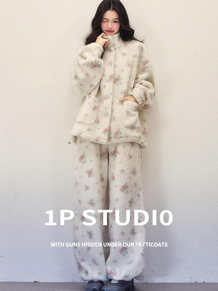 1P STUDIO Floral Stand Collar Loose Women&