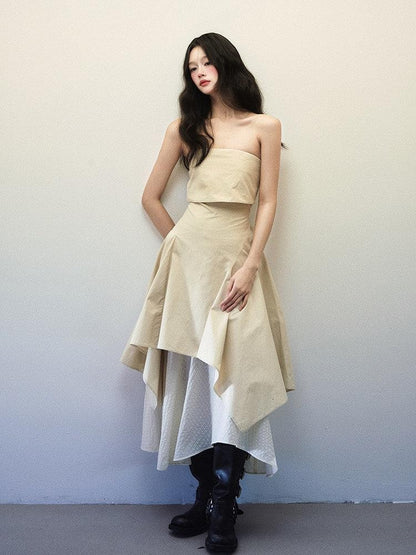 1P STUDIO Foldover Double Layer Asymmetric Spliced Women&