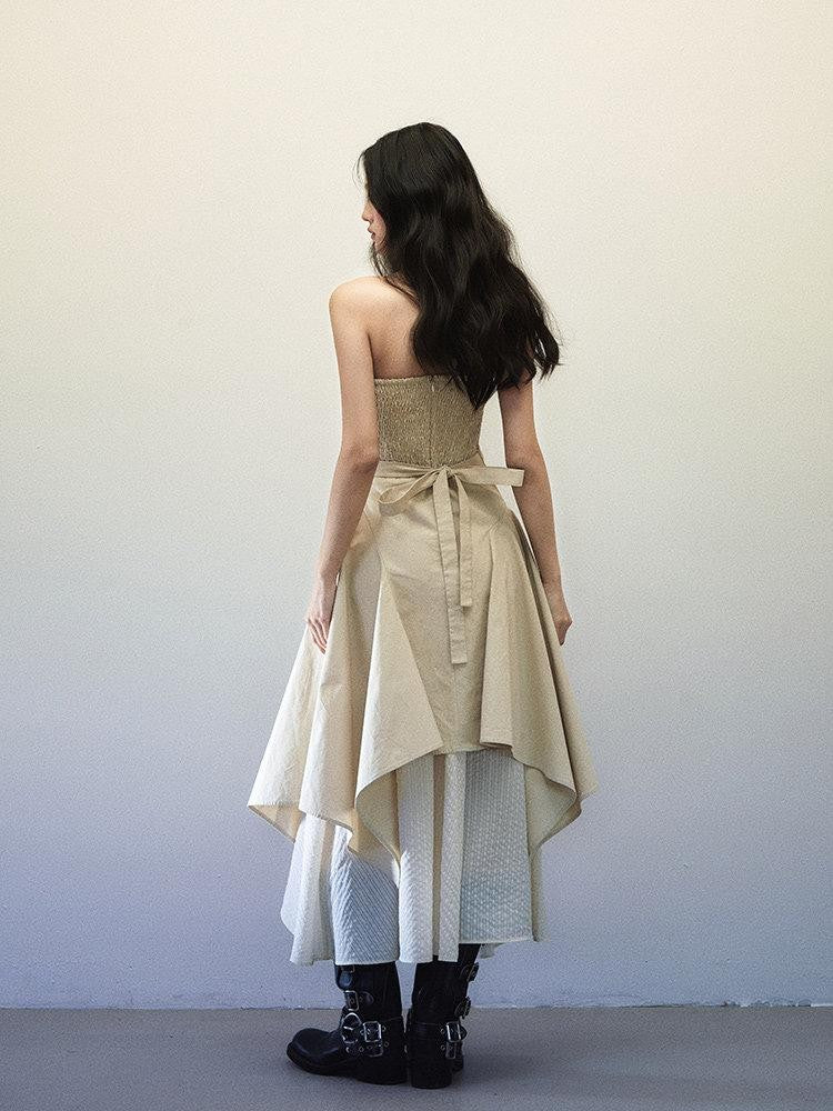 1P STUDIO Foldover Double Layer Asymmetric Spliced Women&