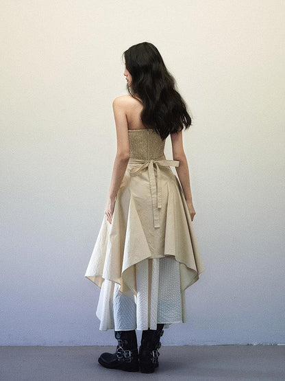 1P STUDIO Foldover Double Layer Asymmetric Spliced Women&