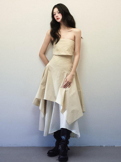 1P STUDIO Foldover Double Layer Asymmetric Spliced Women&