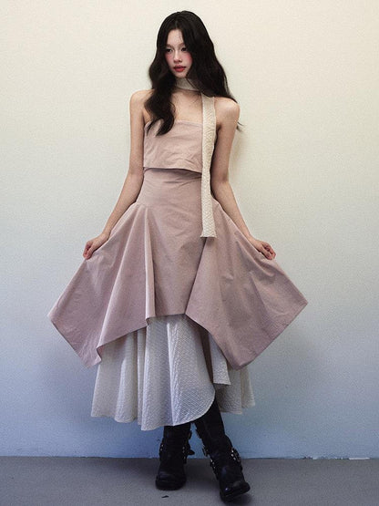1P STUDIO Foldover Double Layer Asymmetric Spliced Women&
