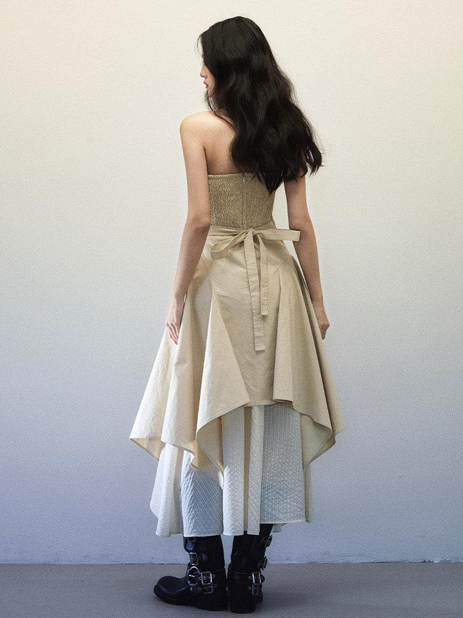 1P STUDIO Foldover Double Layer Asymmetric Spliced Women&