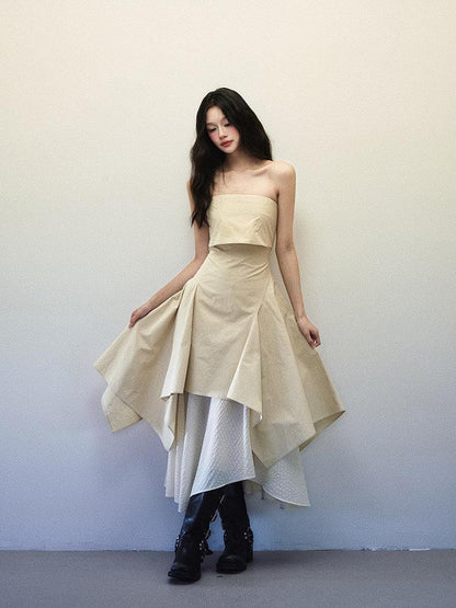 1P STUDIO Foldover Double Layer Asymmetric Spliced Women&