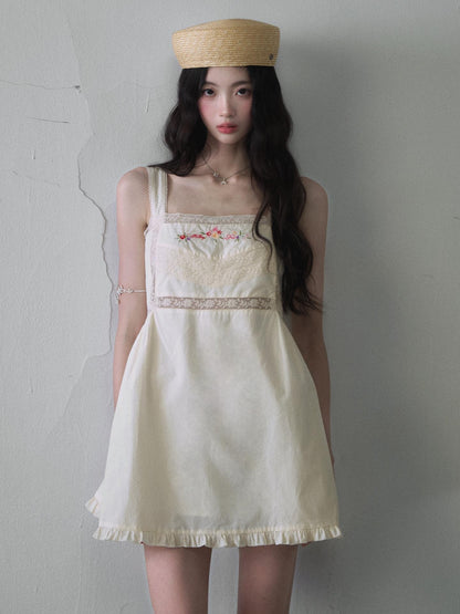 1P STUDIO French Floral Embroidered Lace Trim Square Neck Women&