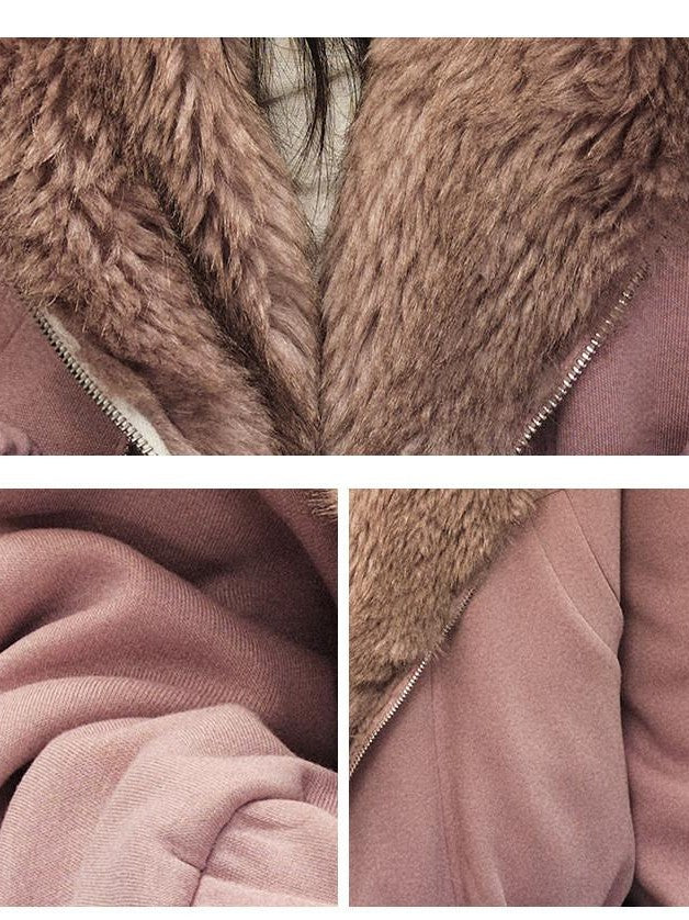 1P STUDIO Gray Pink Large Lapel Loose Fluffy Women&