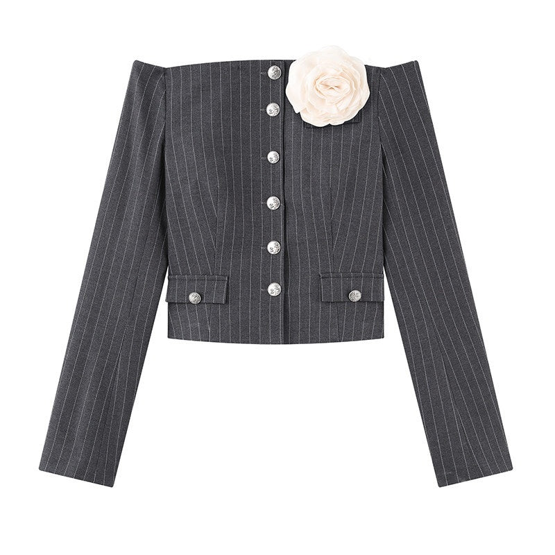 1P_STUDIO_Grey_Striped_Handmade_3d_Floral_One_Shoulder_Women&