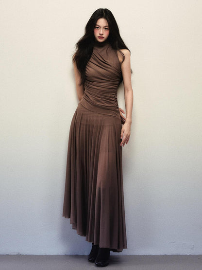 1P STUDIO Irregular Pleated Cutout Shoulder Women&