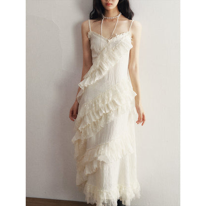 1P_STUDIO_Ivory_Lace_Ruffle_V-neck_Pleated_Slim_Fit_Women&