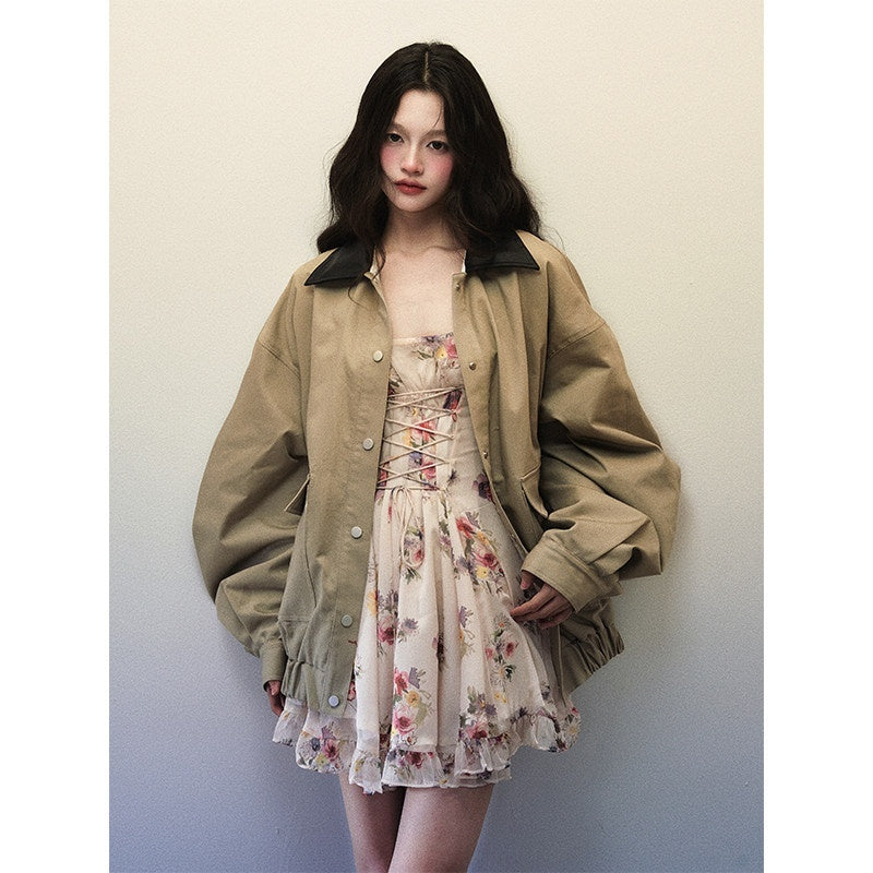 1P_STUDIO_Khaki_Green_Contrast_Black_Lapel_Oversized_Women&