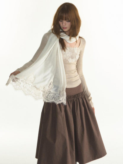 1P STUDIO Lace Trim Square Neck Knit Women&