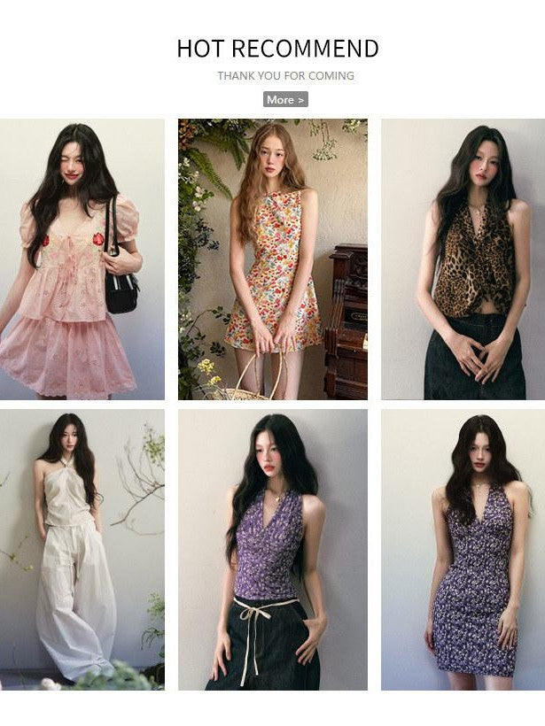 1P STUDIO Leopard Print V-neck Asymmetric Knot Slim Cropped Women&