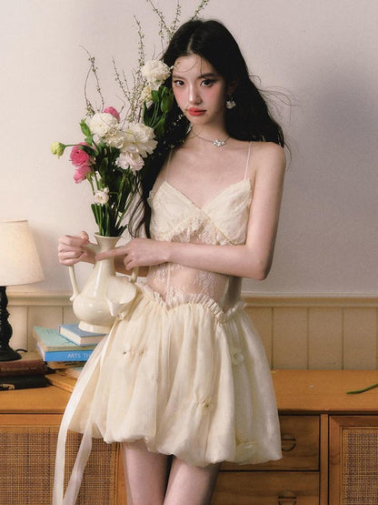 1P STUDIO Light Beige Sheer Waist Spliced Cinched Women&
