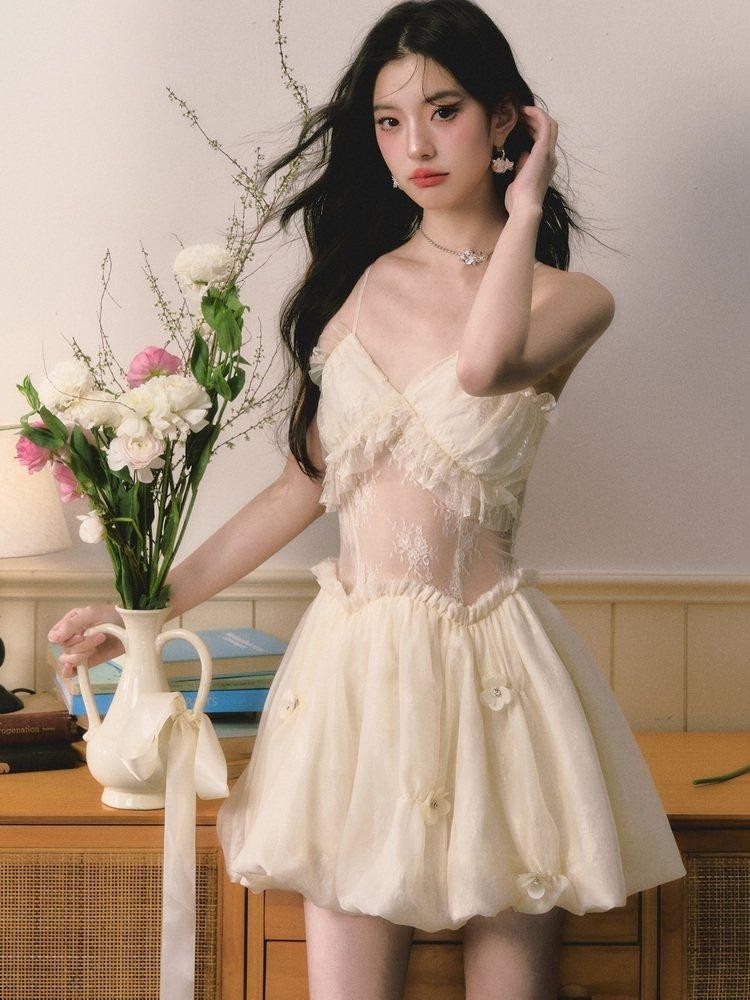 1P STUDIO Light Beige Sheer Waist Spliced Cinched Women&