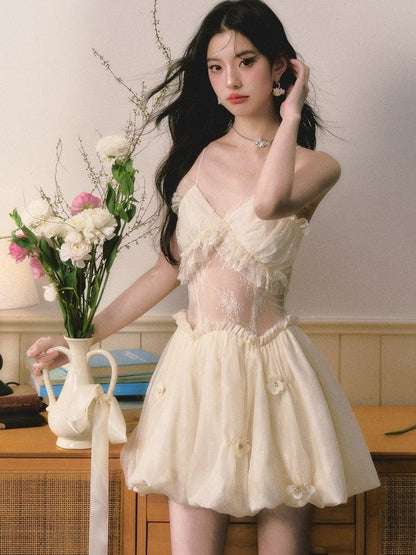 1P STUDIO Light Beige Sheer Waist Spliced Cinched Women&