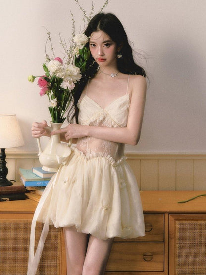 1P STUDIO Light Beige Sheer Waist Spliced Cinched Women&