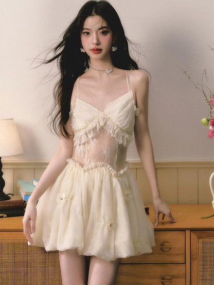 1P STUDIO Light Beige Sheer Waist Spliced Cinched Women&