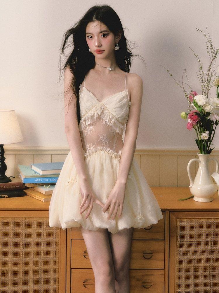 1P STUDIO Light Beige Sheer Waist Spliced Cinched Women&