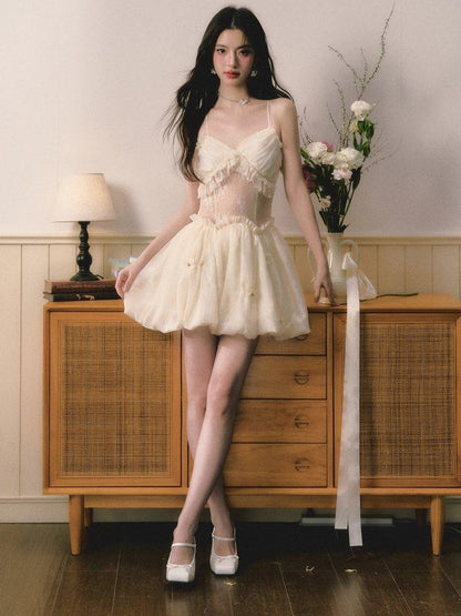 1P STUDIO Light Beige Sheer Waist Spliced Cinched Women&