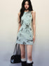 1P STUDIO Light Blue Rose Embroidered Vest Women&
