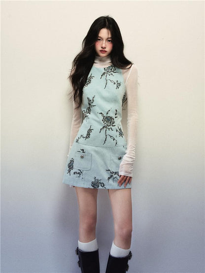 1P STUDIO Light Blue Rose Embroidered Vest Women&