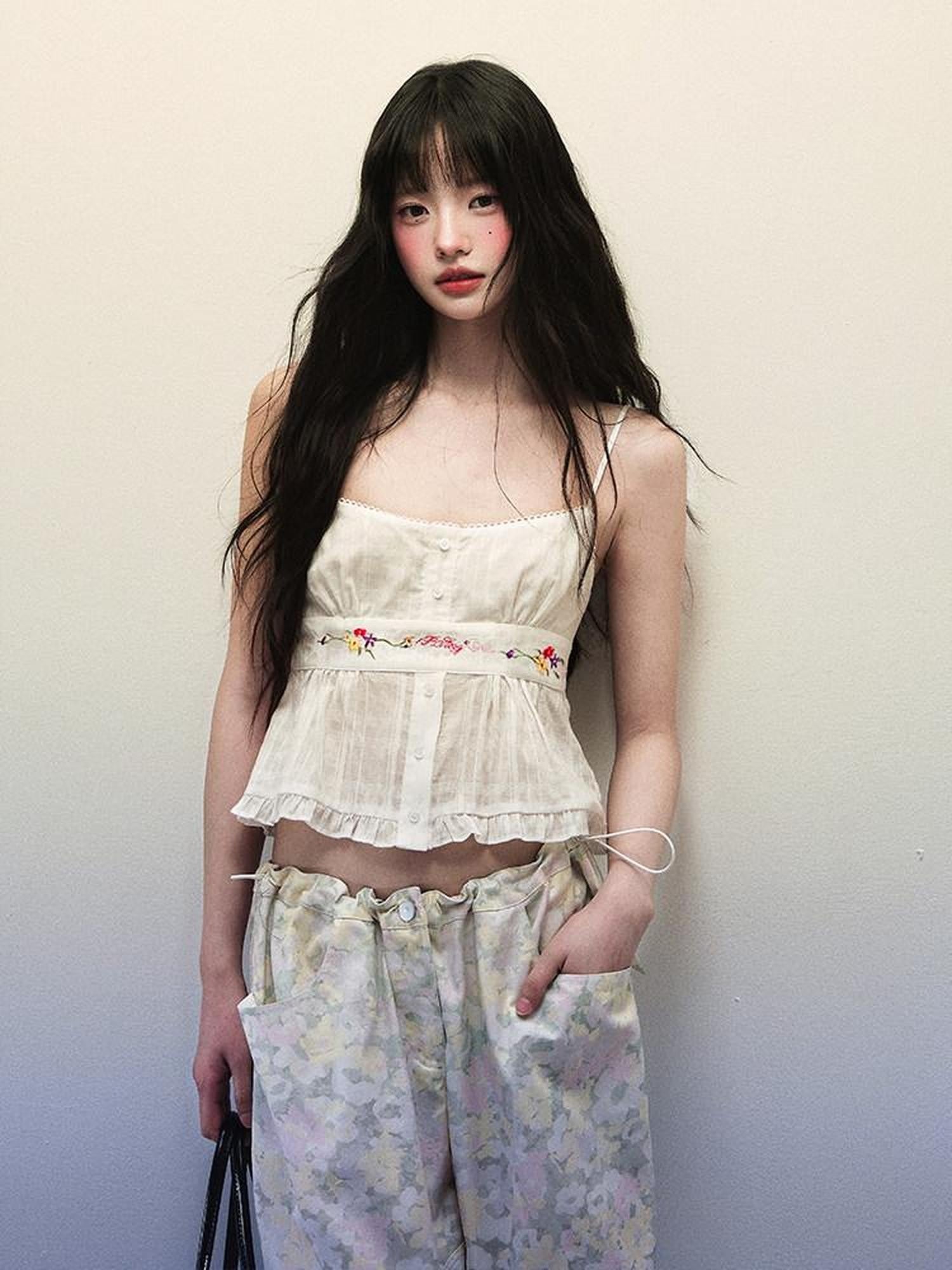 1P STUDIO Light Green Floral High Waist Cargo Women&