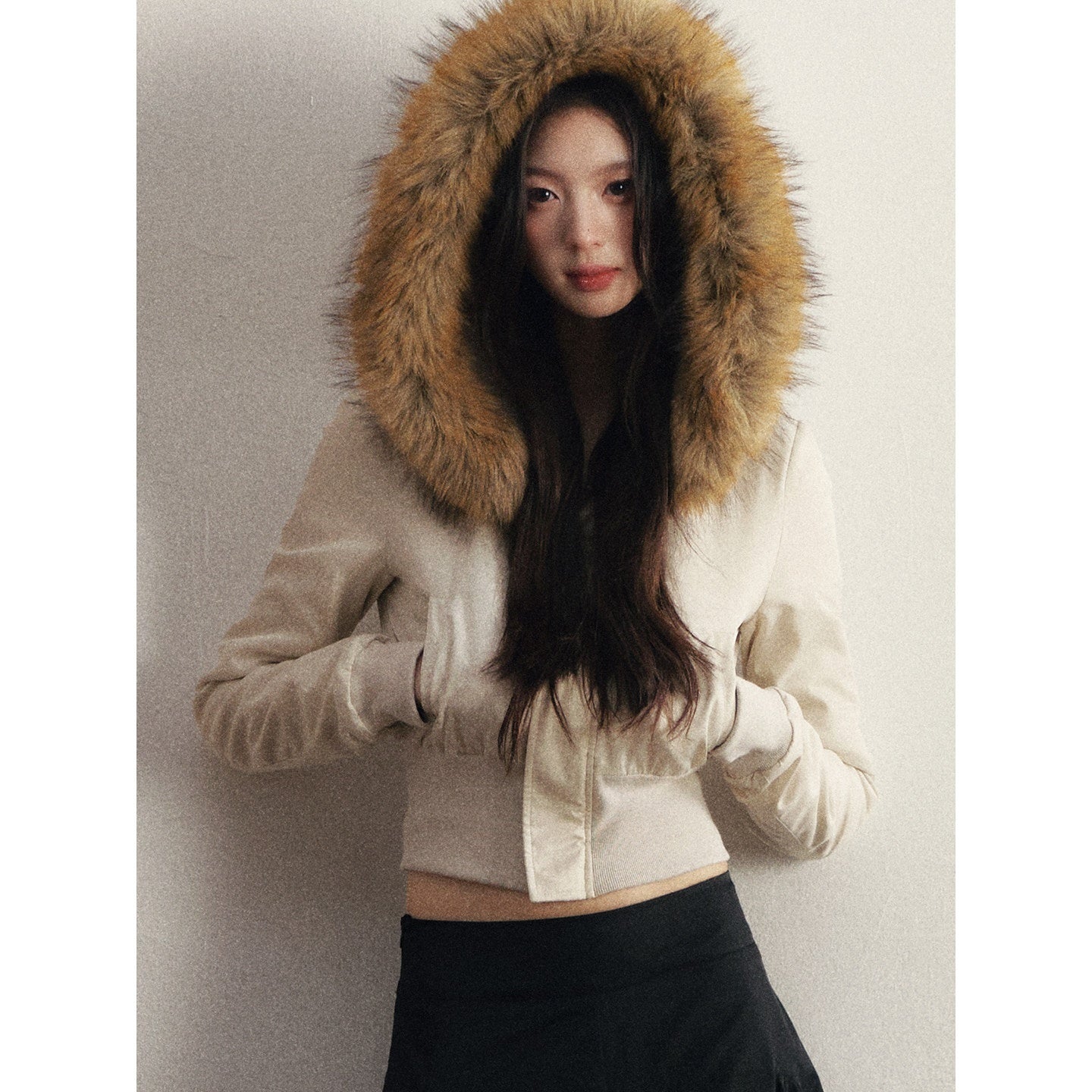 1P_STUDIO_Light_Grey_Faux_Mink_Fur_Hood_Cinched_Waist_Women&