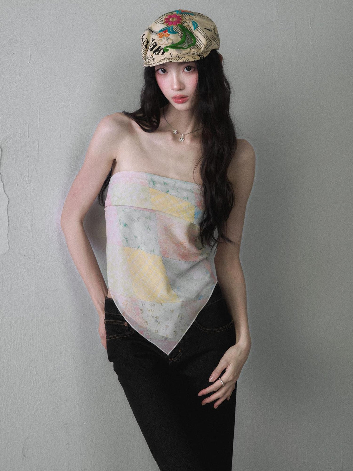 1P STUDIO Macaron Colorblock Diamond Print Women&