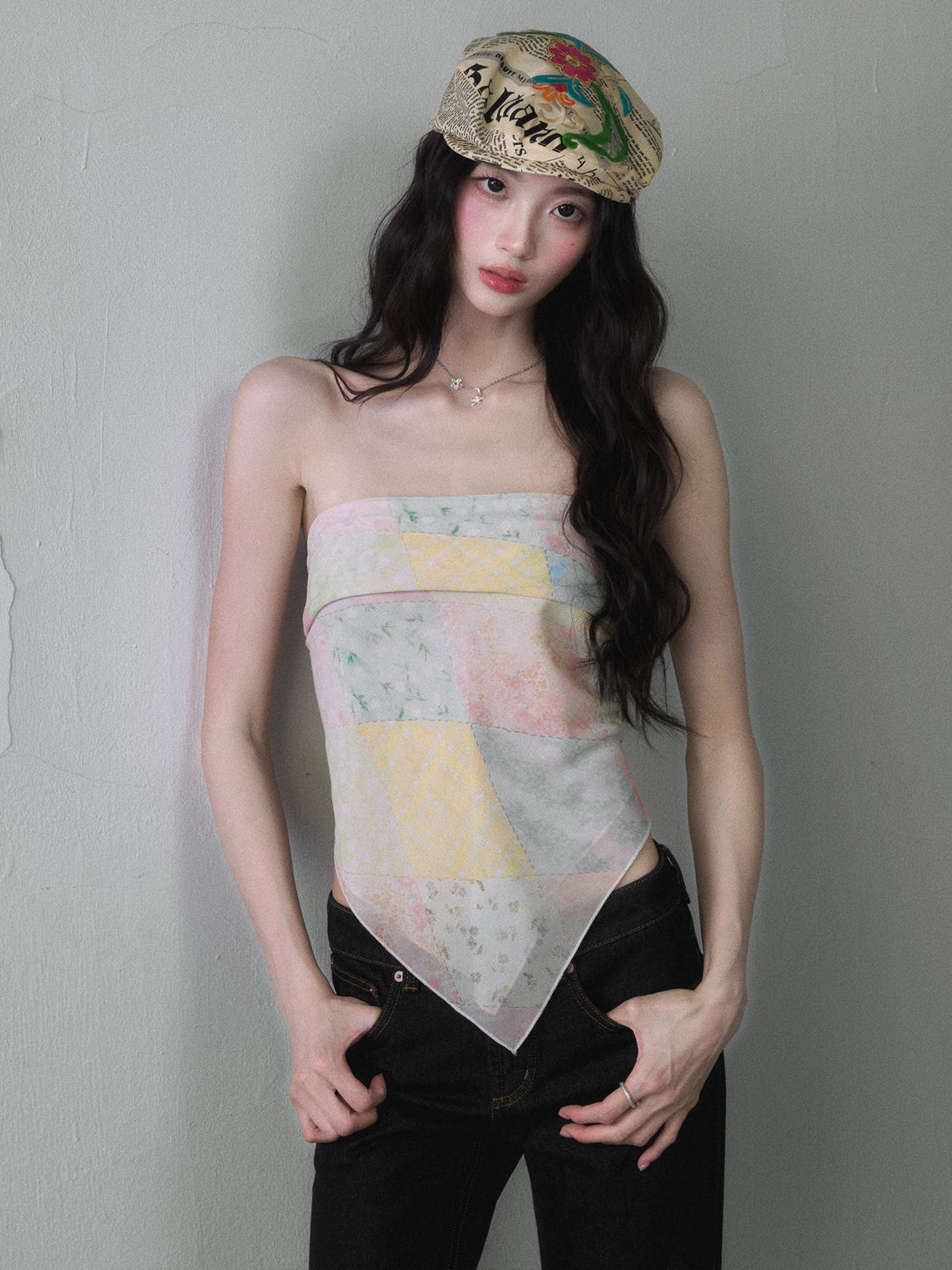 1P STUDIO Macaron Colorblock Diamond Print Women&