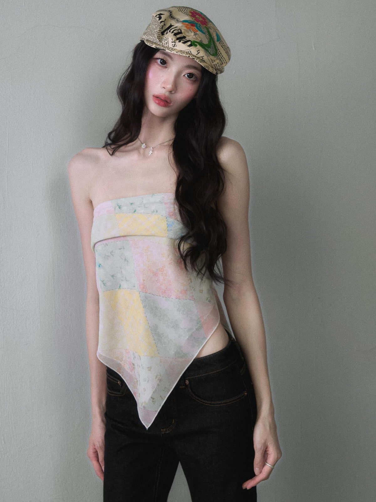 1P STUDIO Macaron Colorblock Diamond Print Women&