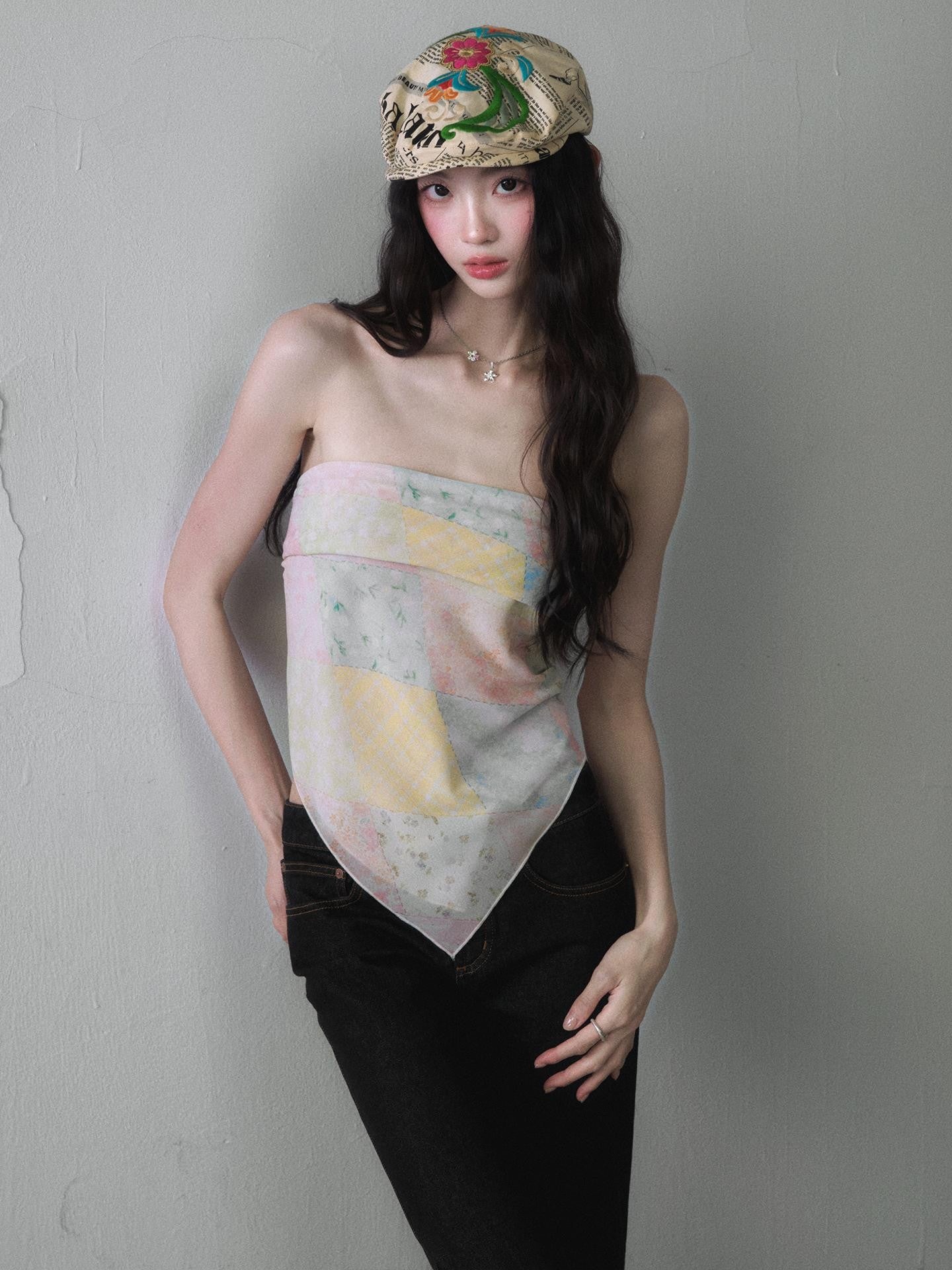1P STUDIO Macaron Colorblock Diamond Print Women&