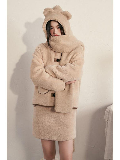 1P STUDIO Milk White Faux Fur Trim Fluffy Women&