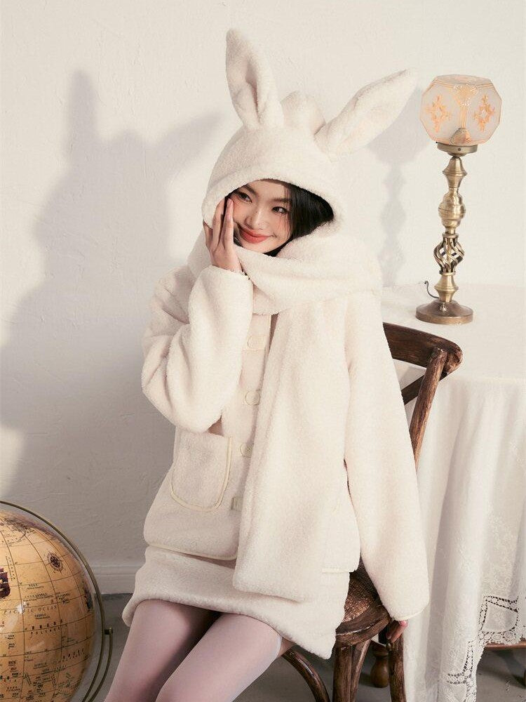 1P STUDIO Milk White Faux Fur Trim Fluffy Women&