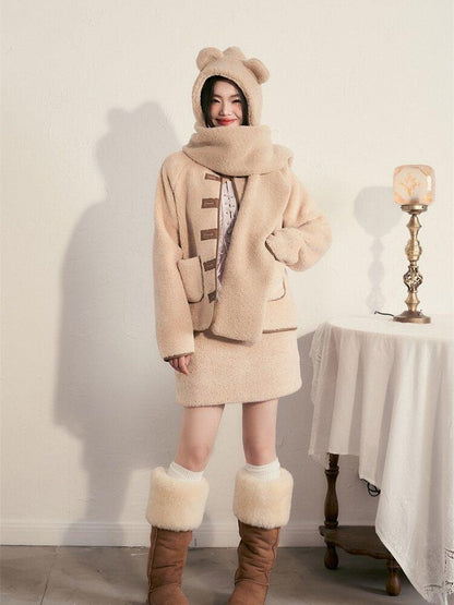 1P STUDIO Milk White Faux Fur Trim Fluffy Women&