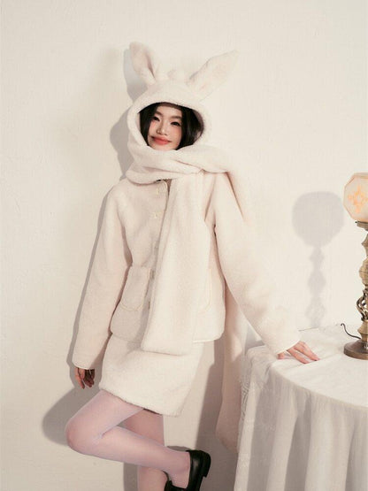 1P STUDIO Milk White Faux Fur Trim Fluffy Women&
