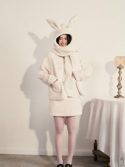 1P STUDIO Milk White Faux Fur Trim Fluffy Women&