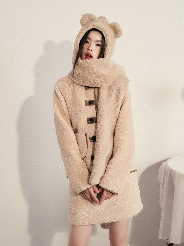 1P STUDIO Milk White Faux Fur Trim Fluffy Women&