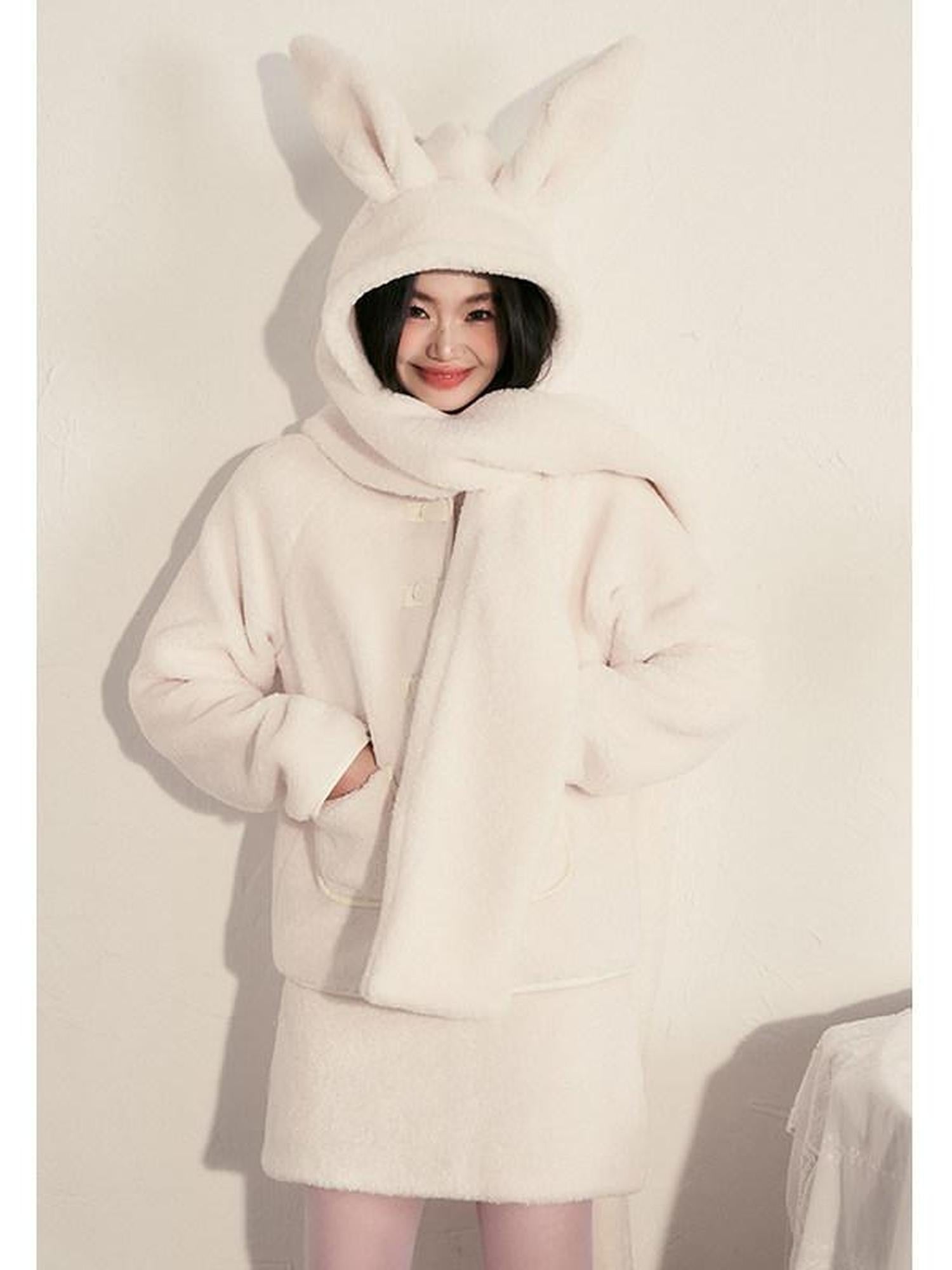 1P STUDIO Milk White Faux Fur Trim Fluffy Women&