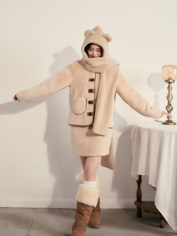 1P STUDIO Milk White Faux Fur Trim Fluffy Women&