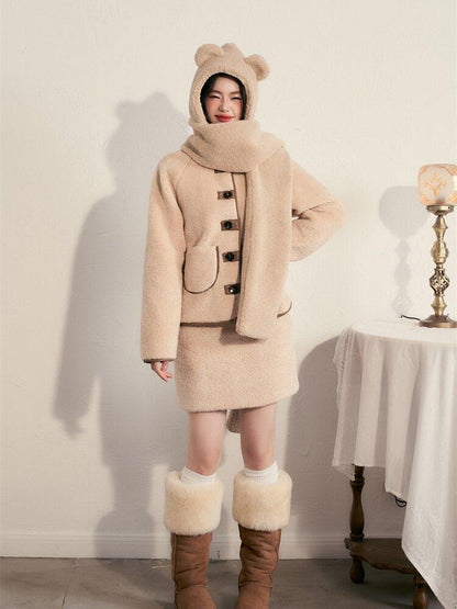 1P STUDIO Milk White Faux Fur Trim Fluffy Women&