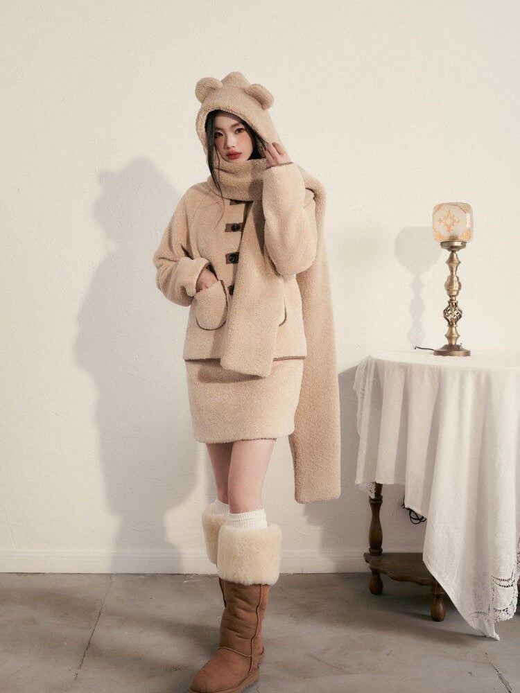 1P STUDIO Milk White Faux Fur Trim Fluffy Women&